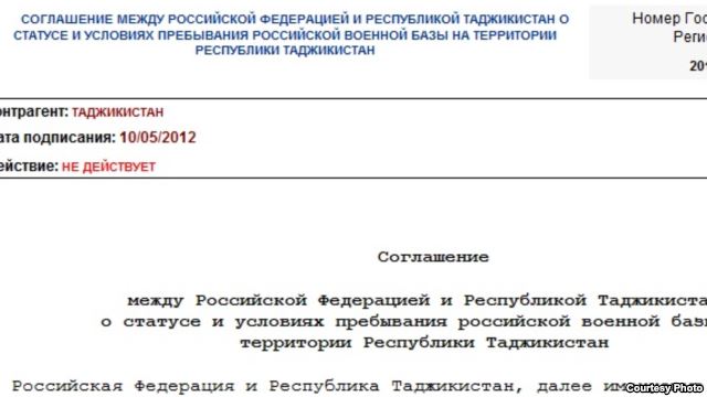 Соглашение о пребывании 201 военной базы России отправлено в парламент